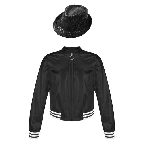 Kids Girls Dancewear Outerwear Outfits Metallic Sets Shiny V Neck Front Zipper - Picture 19 of 44