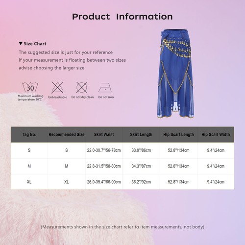 Women Belly Dance Chiffon Skirt with Coin Sequin Lace-up Hip Scarf Tiered Skirt - Bild 11 von 77