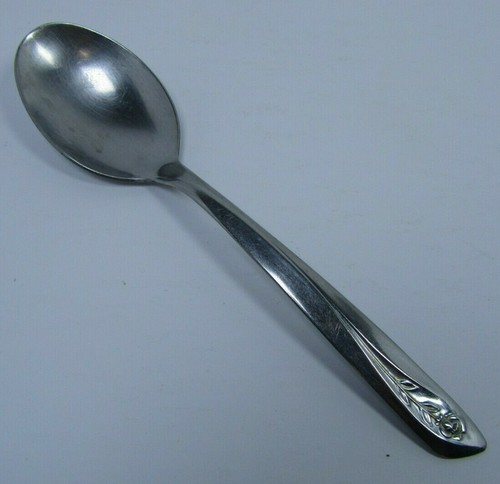 6 Vtg Superior USA INS55 Rose Pattern Stainless Steel Place/Oval Soup Spoons - Picture 2 of 4