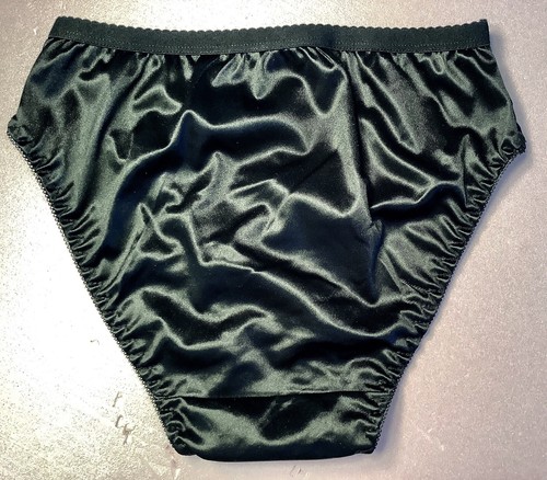 Women Panties Bikinis ANN DIANE Size M. Black Shiny Satin Soft W/decoration - Picture 5 of 5