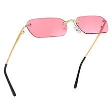 Women's Pink Tint Rimless Gold Frame UV Protection Fashion Rectangle Sunglasses