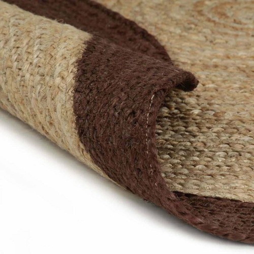 Rug Round Jute Hand Braided Living Room Area Rug Carpet Brown Border Jute Carpet - Picture 3 of 5