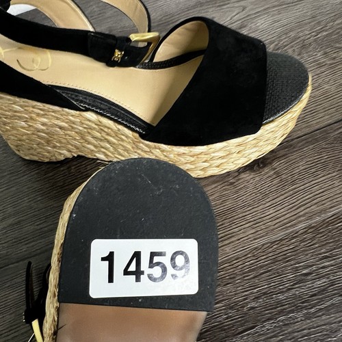 Sam Edelman April Espadrille Wedge Sandals Black Suede Platform High Heels 8.5M - Picture 15 of 16