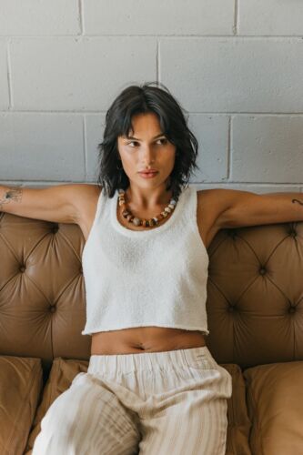 Ottway The Label Maya - White Textured Rib Knit Tank M Best Price - Picture 5 of 11