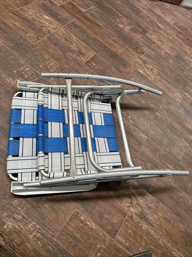 Vintage SUNBEAM Rocking Aluminum Webbed Folding Lawn Chair White/Blue - Picture 5 of 5