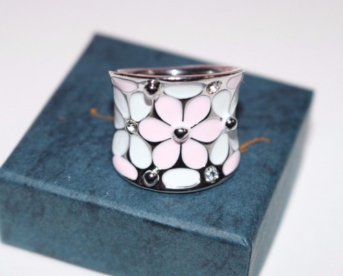 Big Rare Beautiful Ladies Ring, Pink White Enamel with Cubic Zirconia,Sz 6,7,8,9 - Picture 5 of 19