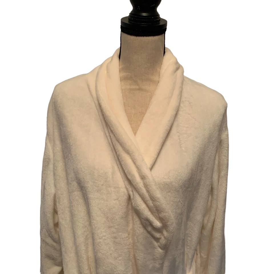 Bata Tahari para mujer S/M marfil longitud media suave polar bolsillos con cinturón manga larga Foto 4 de 4