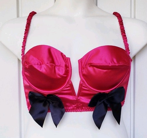 Victoria Secret Sexy Little Things Pink Satin Bra with Black Bows Size Large - Picture 5 of 5