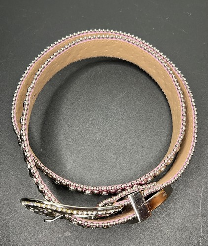 Pink Cowgirl Studded Rhinestone Embellished Belt Western Buckle 37.25” Length - Picture 7 of 12