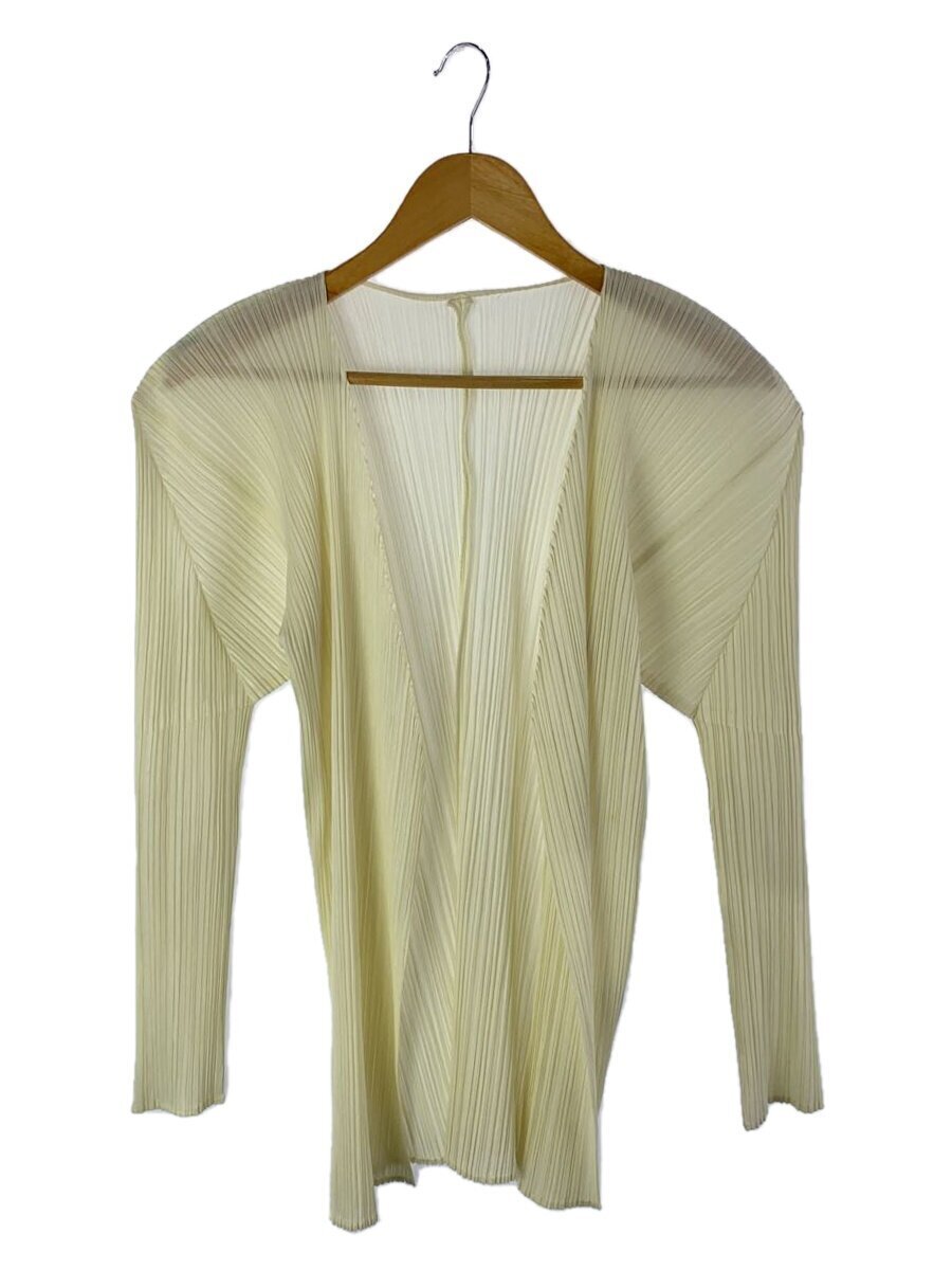 PLEATS PLEASE ISSEY MIYAKE◆カーディガン(薄手)/4/ポリエステル/GRN/無地/PP72-J0607 PLEATS PLEASE ISSEY MIYAKE Cardigan (thin)/3/polyester/ivory