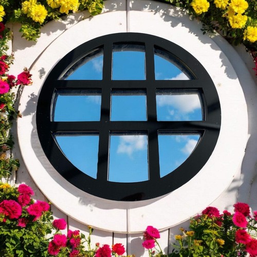 Round Crosses Framed Garden Mirror - Picture 2 of 8