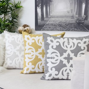 Homey Cozy Applique Lima Floral Linen Pillow Cover Large Cushion