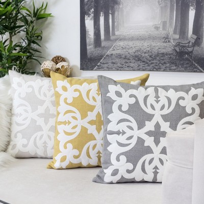 Homey Cozy Applique Lima Floral Linen Pillow Cover Large Cushion