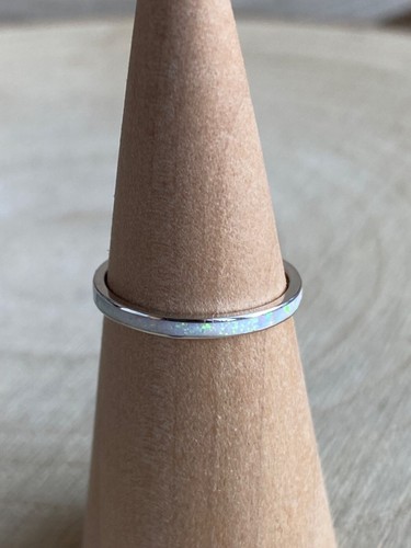 Opal Band Ring Sizes L N P R T V Sterling Silver 925 White Blue - Picture 10 of 10