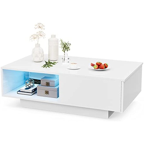 IKIFLY Modern High Glossy Coffee Table with 16 Colors LED Light, LED Cocktail - Picture 9 of 9