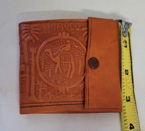 Vintage Moroco Leather Wallet Embossed Slim Snap Closure Pocket Bill-Fold - Picture 9 of 24