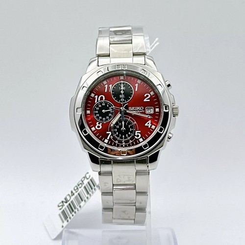 SEIKO SND495P Chronograph RED Silver Men's Watch 40.5mm 110g 19.5cm From Japan - Picture 12 of 12