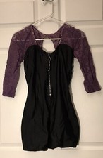 Custom Made Black Purple Dance Costume Bikeatard Size Small Adult