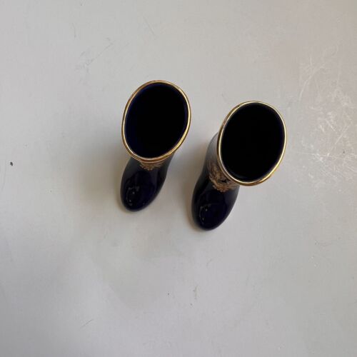 Vintage (2 ) Limoges Cobalt Blue And Gold , Decorated Boots Vase 2 in tall - Picture 3 of 4