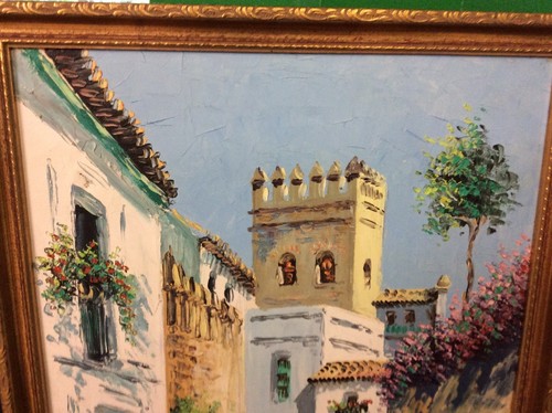 Cityscape Oil Painting~Colorful Mediterranean Village~Signed Devilla~15X18 - Picture 2 of 12