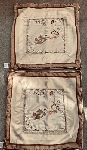 Croscill 2 Luxury Euro Pillow Shams, Embroidered Floral Center, Satin Border - Picture 13 of 13