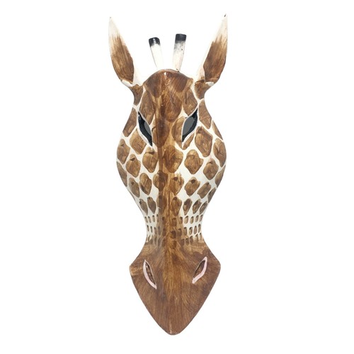 Juego de 2 Máscaras Madera Cabeza Safari Blanco Jirafa Caballo Animal Decoración Pared - Imagen 5 de 13