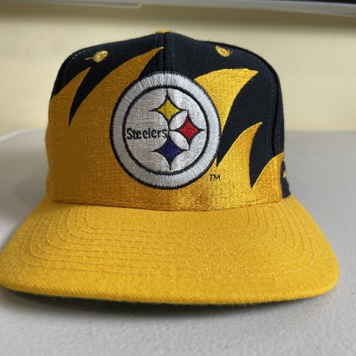 Pittsburgh Steelers Hat Snapback Vintage 90s Sharktooth Logo Athletic Black Dome - Picture 7 of 15