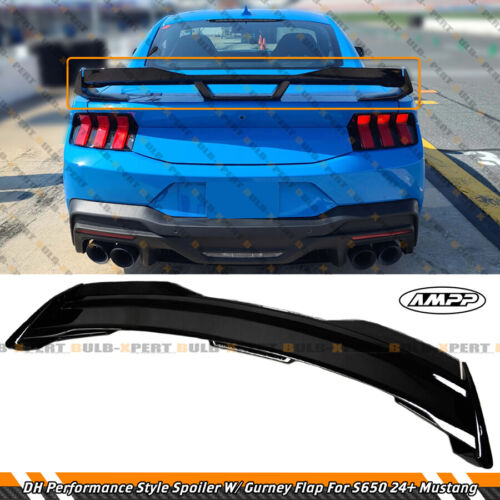 For 2024-25 Ford Mustang DH Performance Gloss Black Spoiler W/ Smoke Gurney Flap - Picture 2 of 11