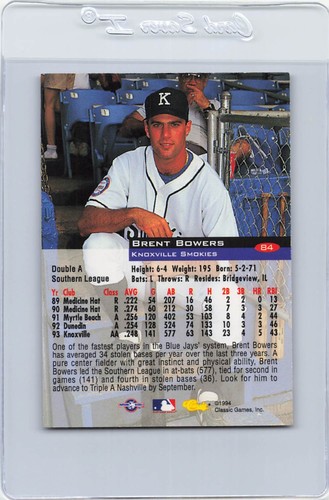 1994 Classic #84 Brent Bowers Knoxville Smokies Signed Auto *K3427 - Picture 2 of 2