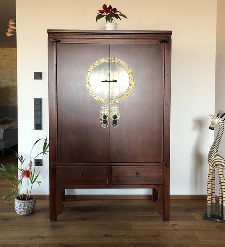 Asiatisch orientalisch chinesischer Hochzeitsschrank Kommode Möbel braun vintage - Bild 2 von 8