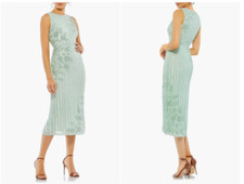 MAC DUGGAL 70260 SEQUIN STRIPE & FLORAL SEAFOAM SHEATH MIDI DRESS   sz 10