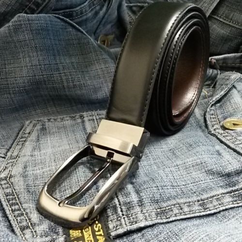 "Nuevos cinturones de cuero reversibles cosidos para hombre hebillas de metal - negros/marrones - 26""-58" - Imagen 12 de 21
