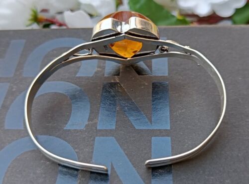 Baltic Amber Gemstone 925 Sterling Silver Handmade Bracelet Cuff RM-25 - Picture 4 of 6