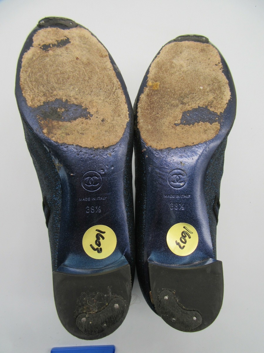 CHANEL blue glitter cap toe booties sz 38.5 | eBay