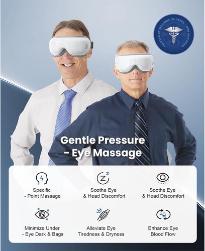 Massaggiatore occhi con telecomando per emicranie calore, compressione, musica, maschera per occhi riscaldata - Foto 105 di 110