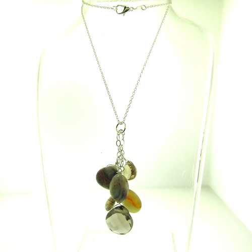 Crystal Agate Gemstone Dangle Tassel Necklace Silver 2.5*18 - Picture 3 of 6