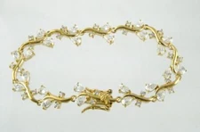 FAS Gilt Sterling Silver Branching Design White Crystal Bracelet 6.75 Inches