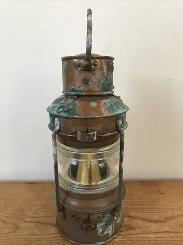 Vtg Antique Ship Anchor Brass Copper Metal Maritime Nautical Lamp Lantern 12.5" - Picture 7 of 10