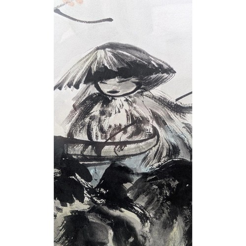 Chinese antique watercolour painting boy & buffalo signed framed p.head 62x32cm - Picture 9 of 9
