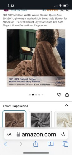 PHF 100% Cotton Waffle Weave Blanket Queen sandstone - Picture 4 of 5