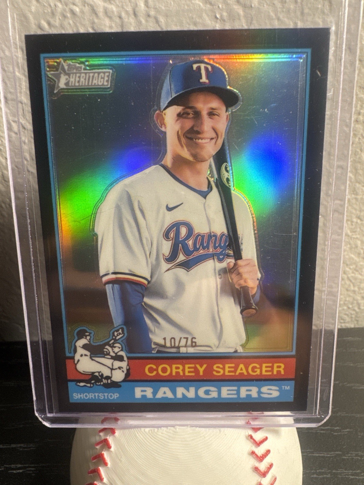 🔥 2025 Topps Heritage Chrome Corey Seager Black Refractor /76 Rangers #10/76