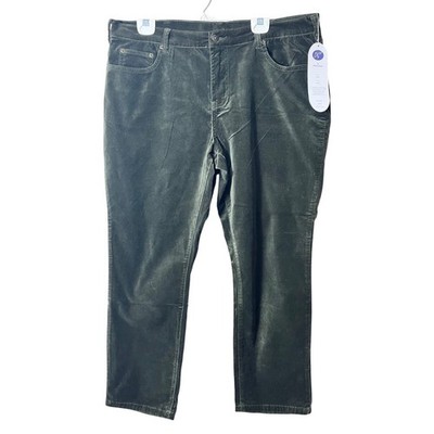 NWT DG2 Diane Gilman Soft Stretch Velvet Straight Leg Pant Olive Green 18WP Fall