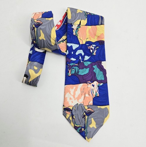 Legal Limit Necktie Cow Print Silk Multicolor Modern Art Tie - Picture 8 of 9