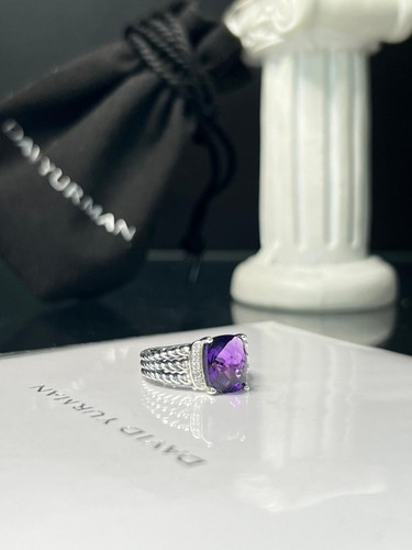 D.Y. Sterling Silver Amethyst & Diamonds Petite Wheaton Ring Sz 7 - Picture 3 of 5