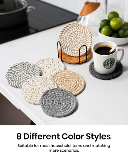 8 Pcs Drink Coasters with Holder, 8 Colors Absorbent Coasters for Drinks Minimal - Picture 5 of 12
