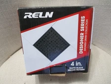 RELN 4 in x 4 in Matte Black Square Shower Drain with Square Pattern Drain Cover