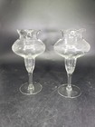 New ListingPair Of Vintage Clear Etched Glass Candle Holders Candlesticks