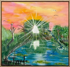 “Gold Bottom Lagoon” Oil Painting Acrylic  landscape Design Art Signed Artist