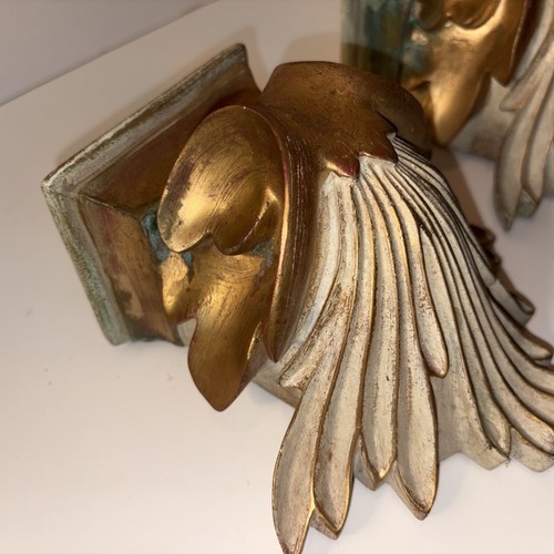 Small Pair Of Fancy Wall Sconces Shelves Brackets Gold Gilt 6 3/4” tall Resin - 第 3/12 張圖片