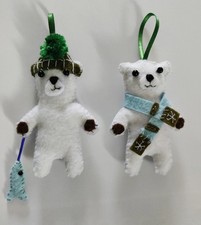Set of Two Hand Crafted, Polar Bear, Christmas Tree Decorations 